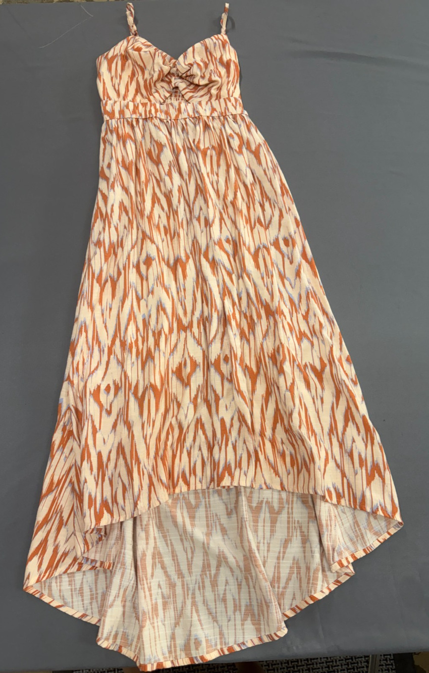 NINE WEST Petite XS Twist Front Cutout Midi Dress Orange Adjustable Straps Zippe